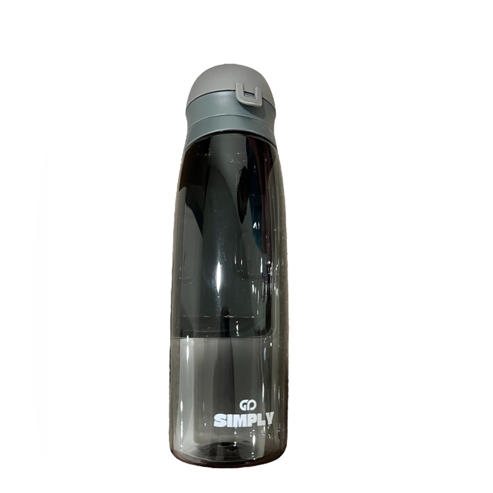 Gray/BPA-free plastic water bottle with storage